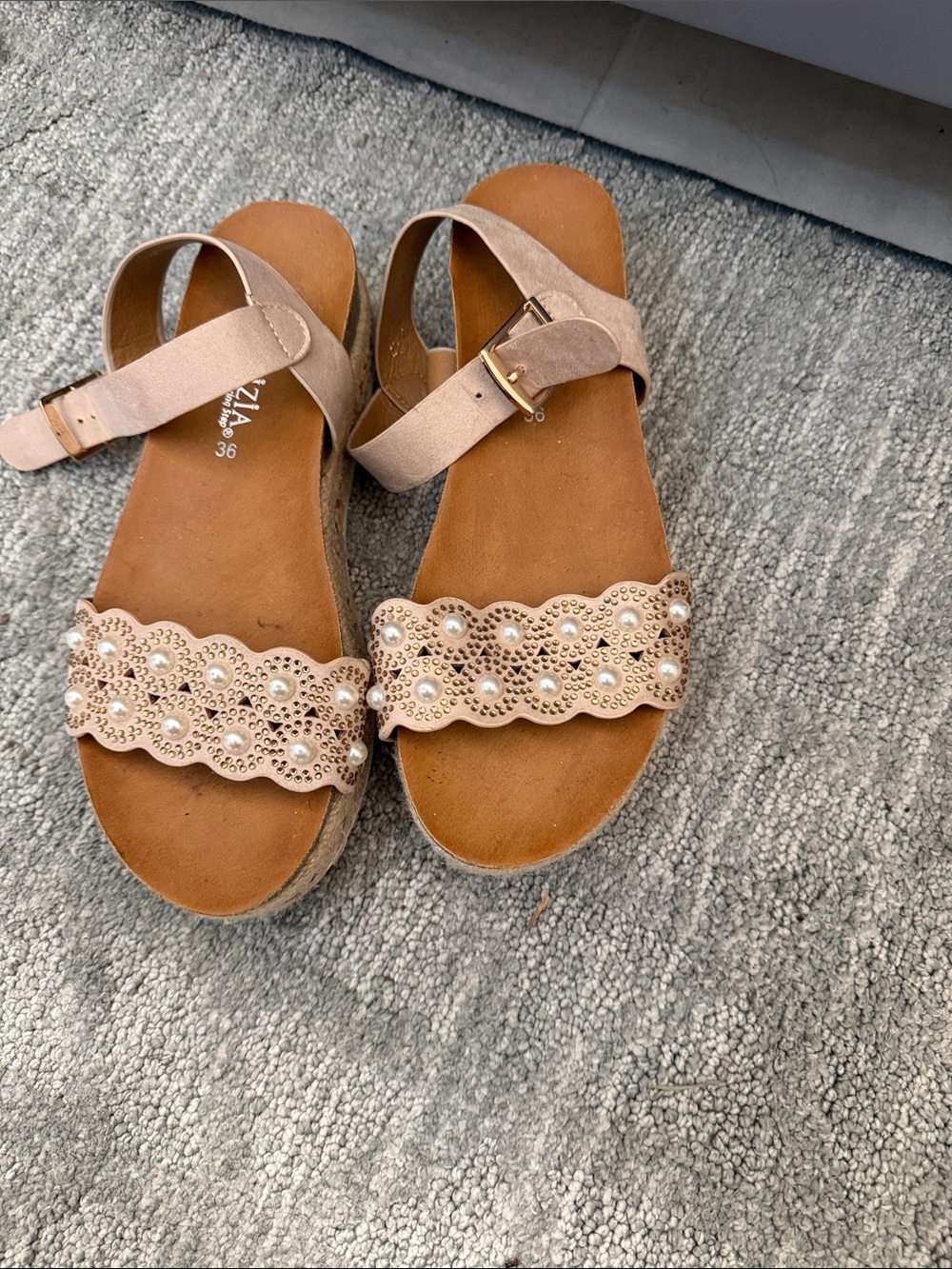 Beige Pearl-Embellished Women's Sandals